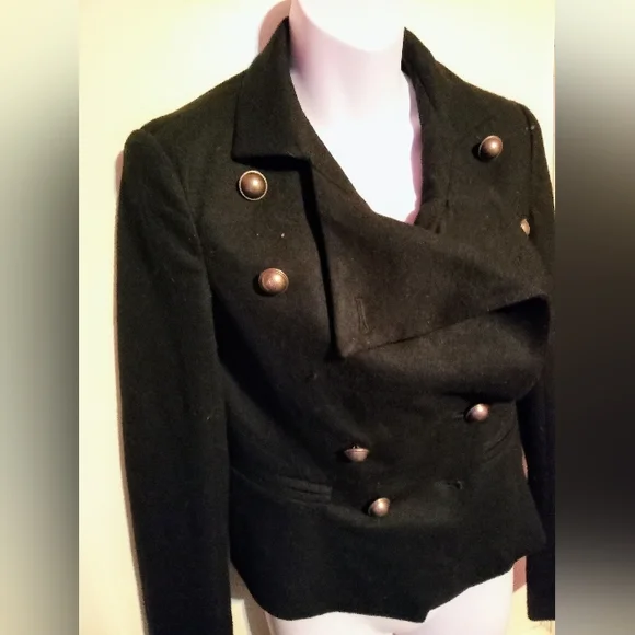 🛍️ BUNDLE ONLY🛍️ANN TAYLOR VINTAGE BLACK WOOL BLEND MILITARY JACKET - Picture 3 of 10